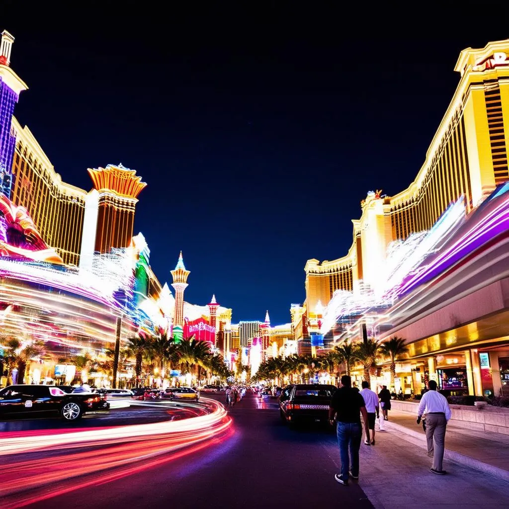 Las Vegas Strip bustling with lights and tourists